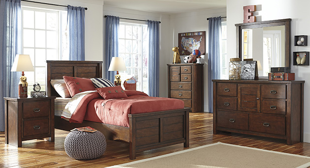 Ladiville Twin Panel Bed, Dresser, Mirror, Chest & Night Stand